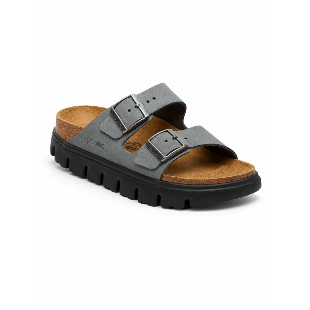 Birkenstock Papillio Arizona Chunky Suede Sandal Flex Basalt Gray Womens Size 38